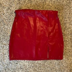 Red vegan leather mini skirt